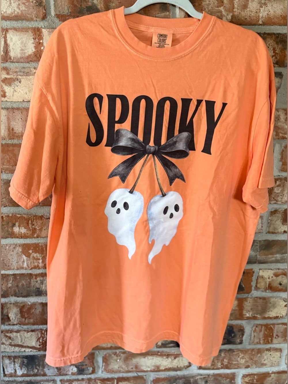 Comfort Colors Orange 'Spooky' Tee with Ghost Bow Graphic